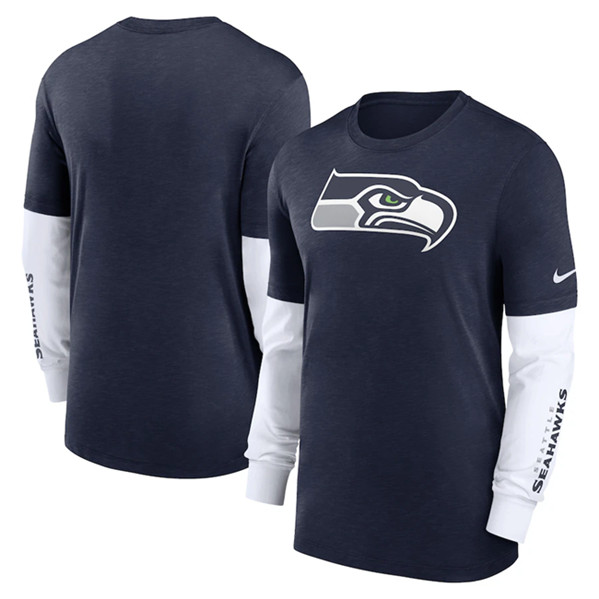 Men's Seattle Seahawks Heather Navy Slub Fashion Long Sleeve T-Shirt